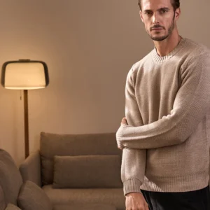 Beige sweater in pure extrafine merino wool