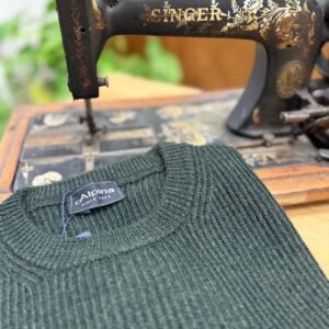 Crew neck sweater in pure wool-GREEN