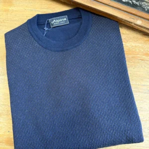 Blue and brown crew neck sweater in pure wool