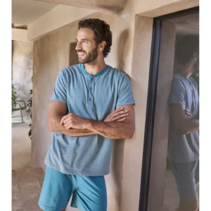 Fine yarn-dyed short pajamas-TEAL