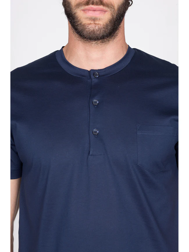 Short pyjamas in fine mercerized cotton jersey- BLUE - Image 2