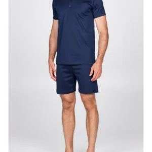 Short pyjamas in fine mercerized cotton jersey- BLUE
