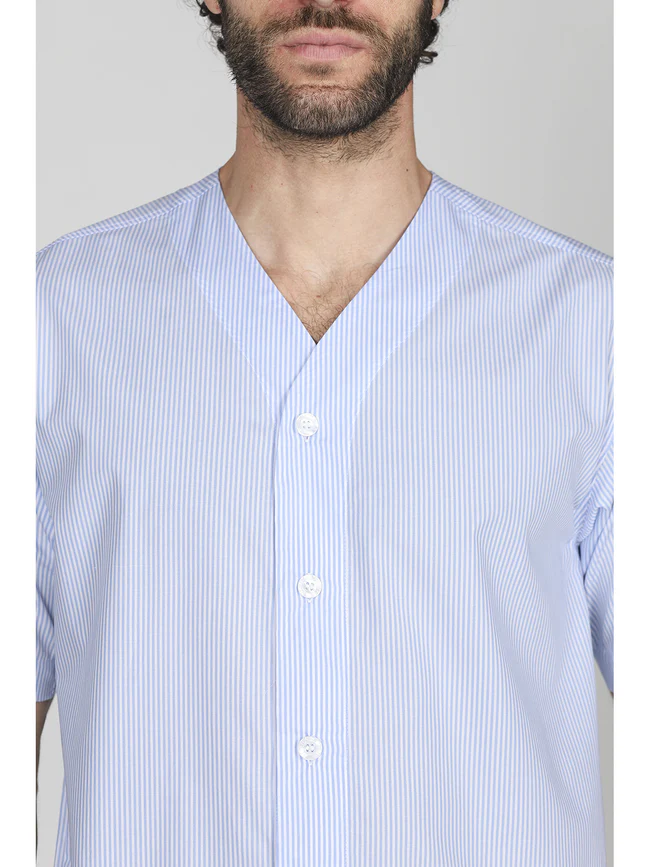 Short pajamas in pure cotton poplin-BLUE STRIPE - Image 2