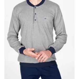 Pajamas with soft cotton interlock edges-GREY/BLUE