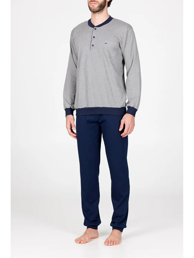 Pajamas with soft cotton interlock edges-GREY/BLUE - Image 3