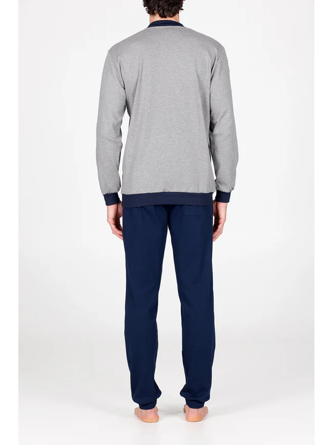 Pajamas with soft cotton interlock edges-GREY/BLUE - Image 2