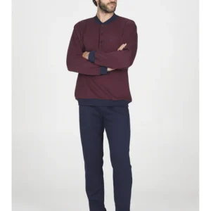 Pajamas with soft cotton interlock edges-BORDEAUX/BLUE