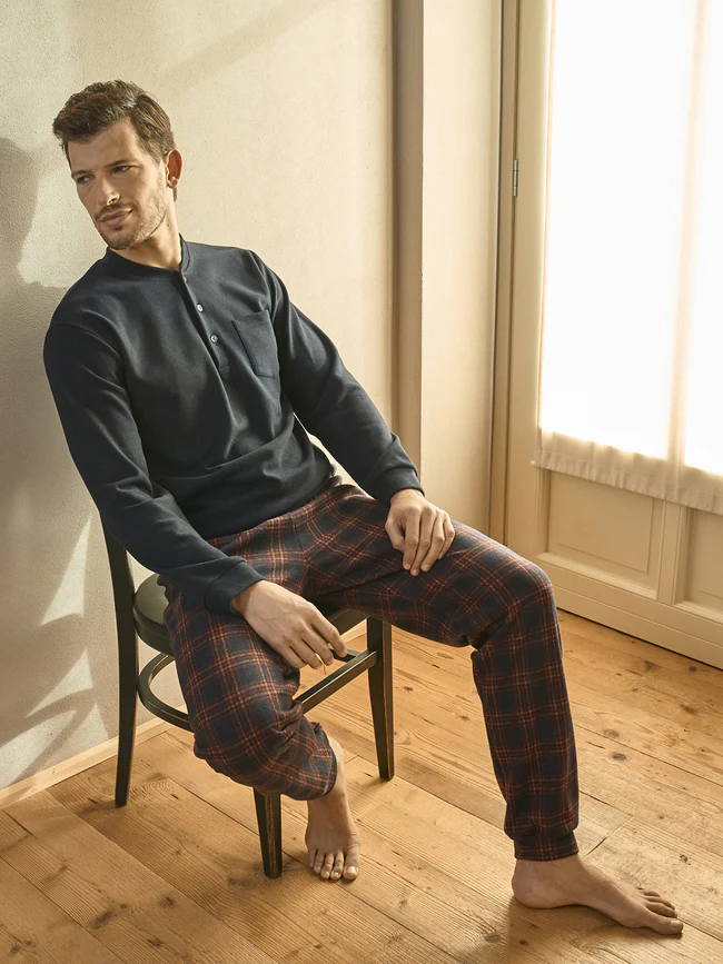 Warm jacquard cotton pajamas-GREEN SCOTTISH - Image 5