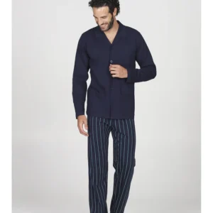 Long pyjamas with collar in pure cotton jersey