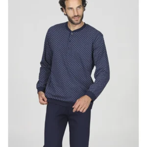 Men's long pajamas with geometric print-GEOMETRIC BLUE