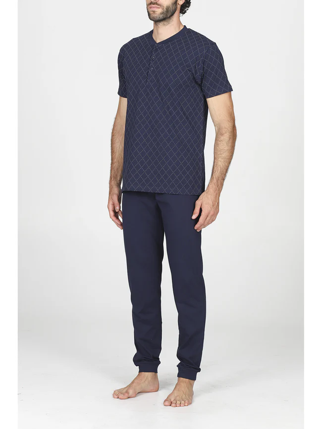 Long, short-sleeved pyjamas in fresh 100% cotton jersey - Image 4