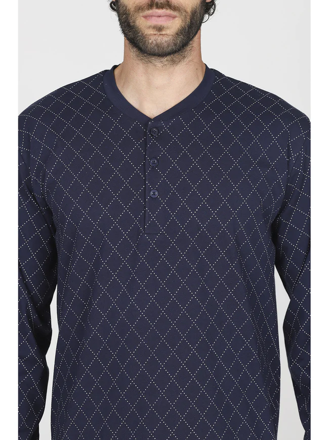 Long henley pyjamas in fresh 100% cotton jersey - Image 2