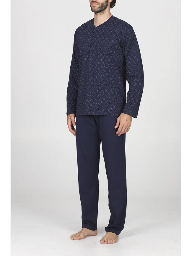Long henley pyjamas in fresh 100% cotton jersey - Image 4