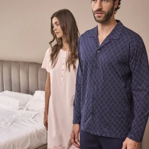 Long cardigan pajamas in fresh 100% cotton jersey