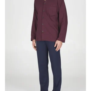 Permanent long cardigan pajamas-BORDEAUX/BLUE