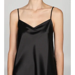 Short Pajama Top In Shiny Satin -  BLACK