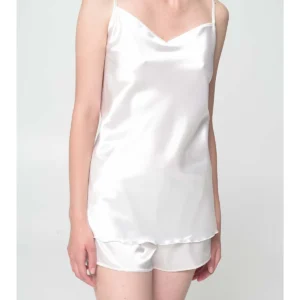 Short Pajama Top In Shiny Satin - IVORY