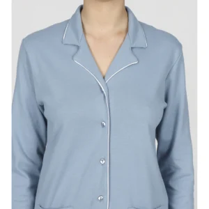 Refined Pajama With Collar And Revers - BLUE