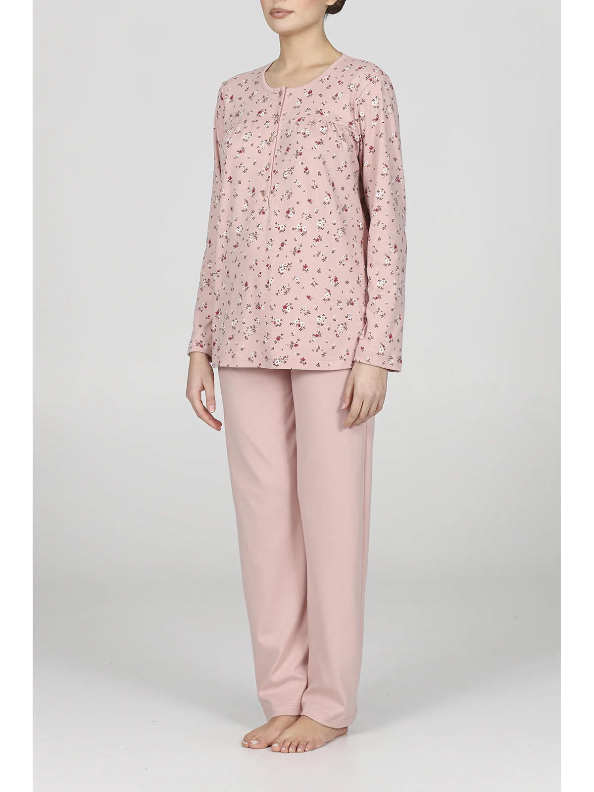 Warm Long Serafino Pajama - PINK - Image 3