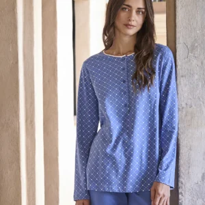 Long Pajama For Women In Pure Cotton - BLUETTE
