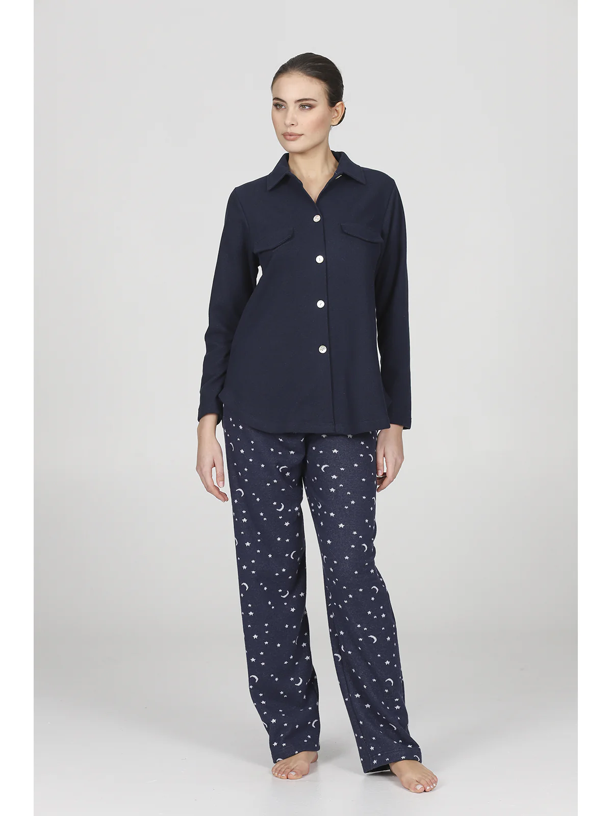 Warm Cotton Jacquard Cardigan - BLUE - Image 4