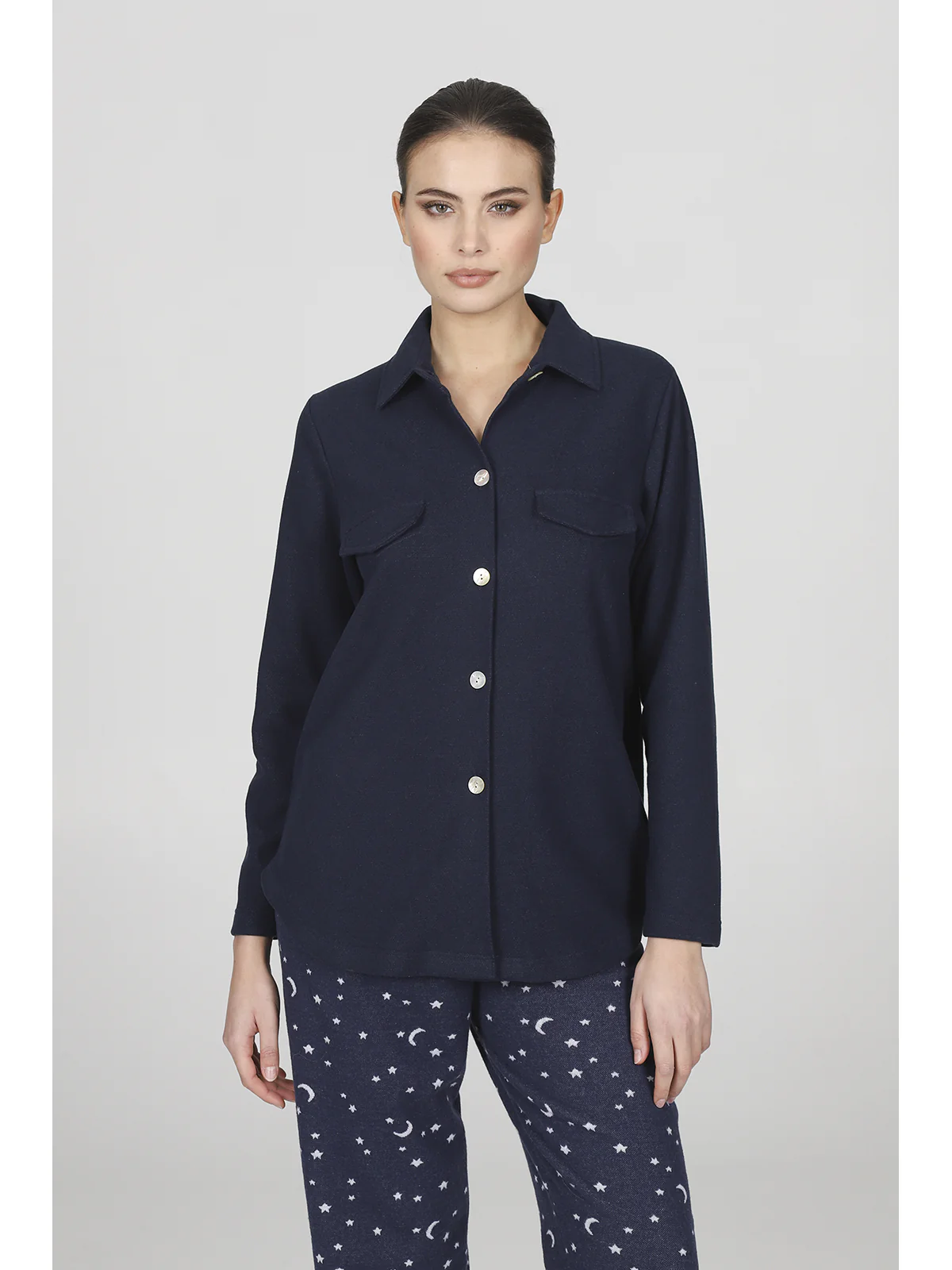 Warm Cotton Jacquard Cardigan - BLUE - Image 2