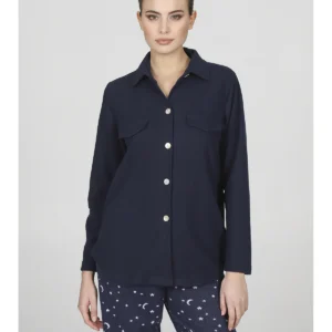 Warm Cotton Jacquard Cardigan - BLUE