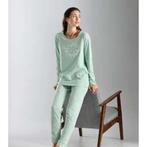Women's Pajama In Pure Cotton With Edges - VERDE