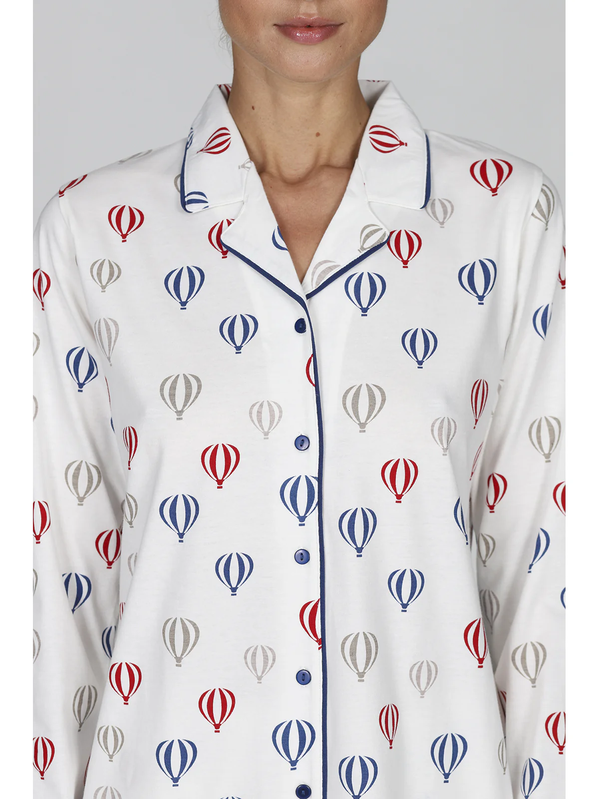 Women's Open Pyjama With Collar - LATTE/BLU - Image 9