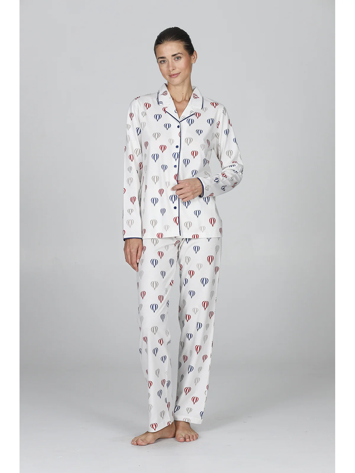 Women's Open Pyjama With Collar - LATTE/BLU - Image 8