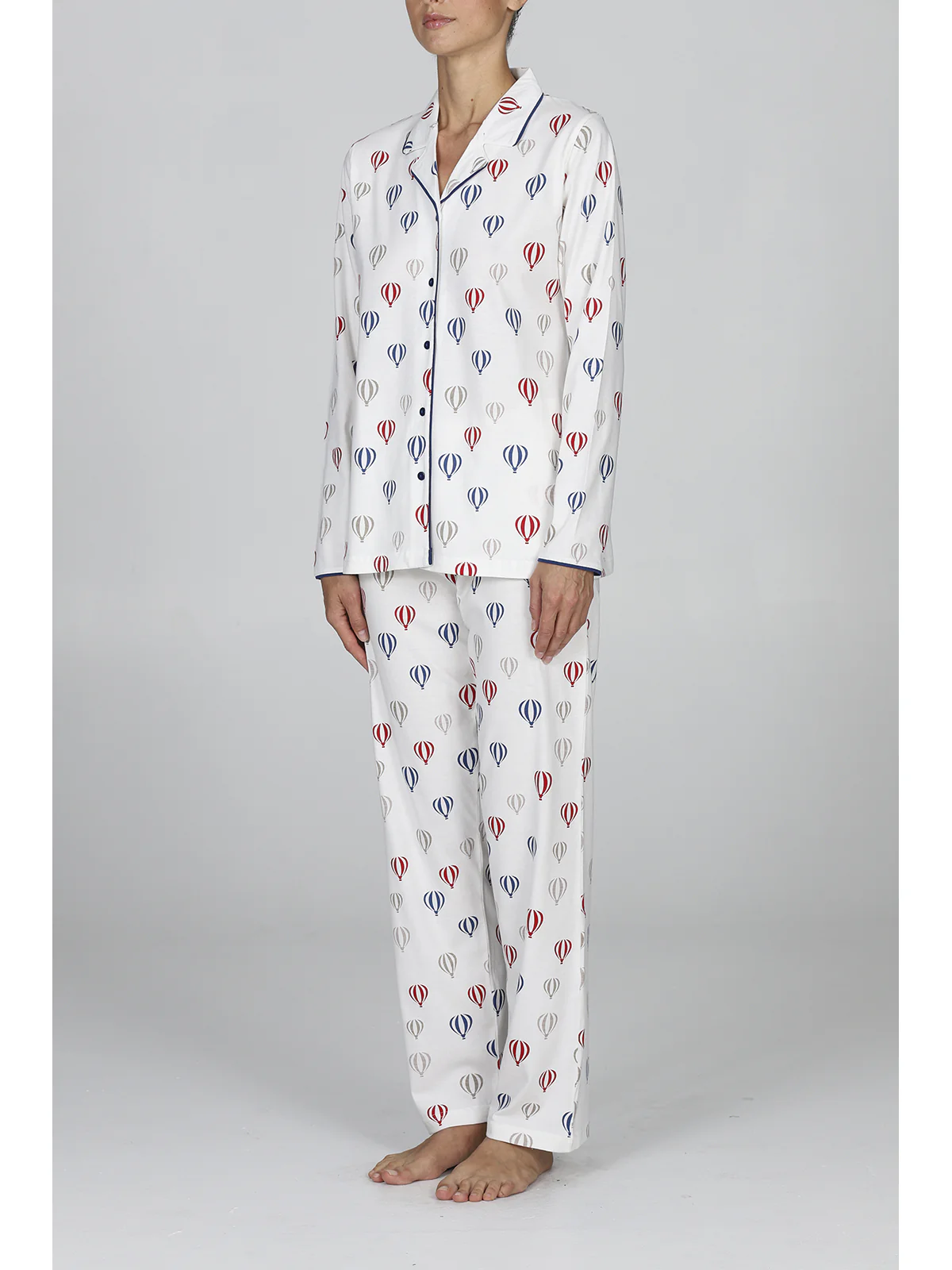 Women's Open Pyjama With Collar - LATTE/BLU - Image 7
