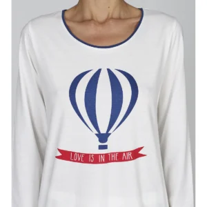 Women Long Pajama With Hot Air Balloon Print -  LATTE/BLU