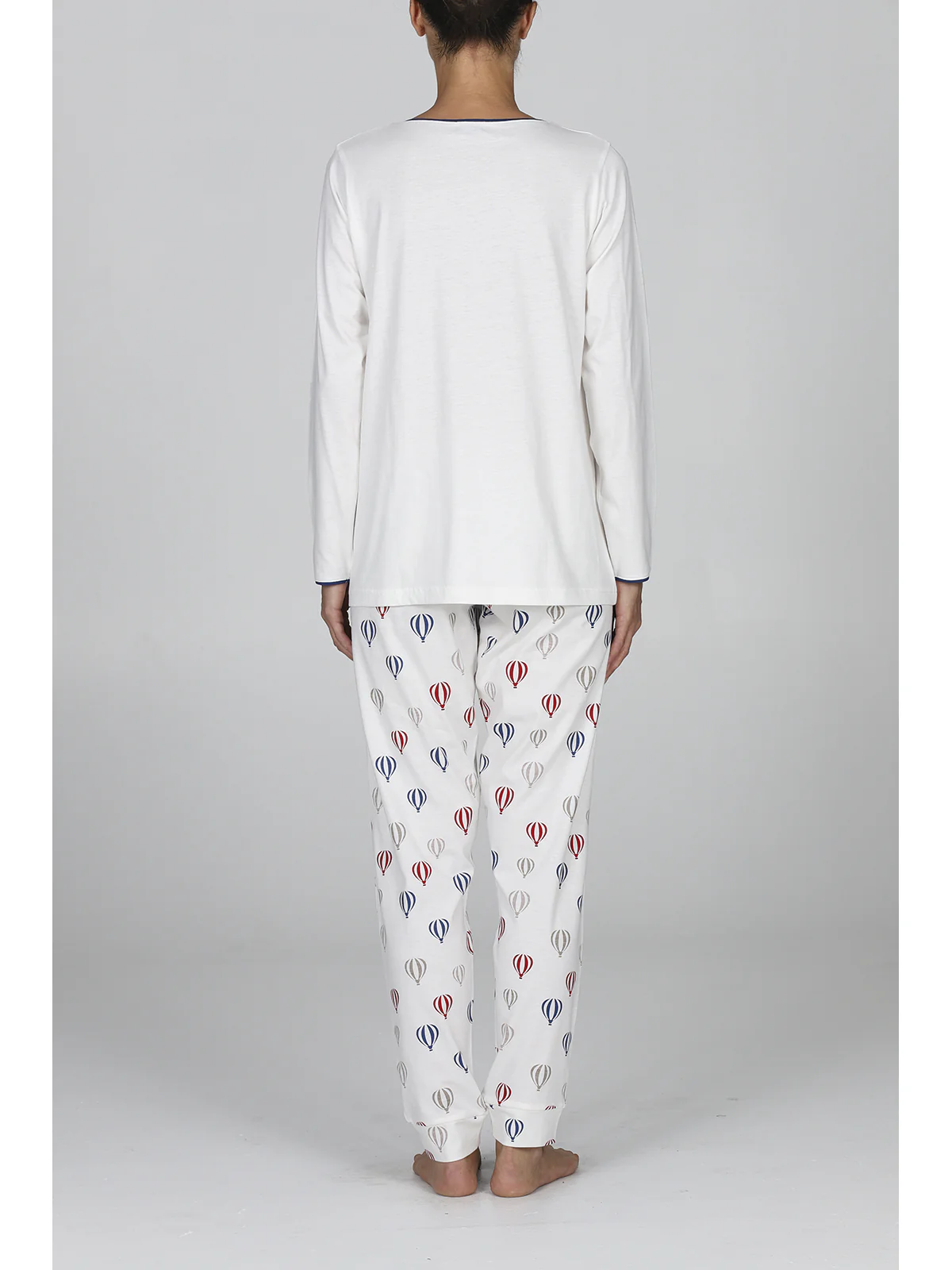 Women Long Pajama With Hot Air Balloon Print - LATTE/BLU - Image 2