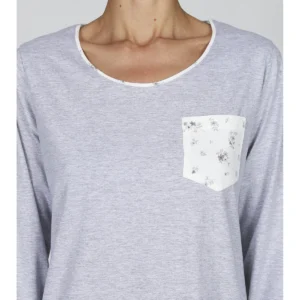 Long Pajama Women Crew Neck 100% Cotton - LATTE/GRIGIO