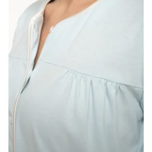 Long Cardigan Pajamas In Soft 100% Cotton Jersey - WATER