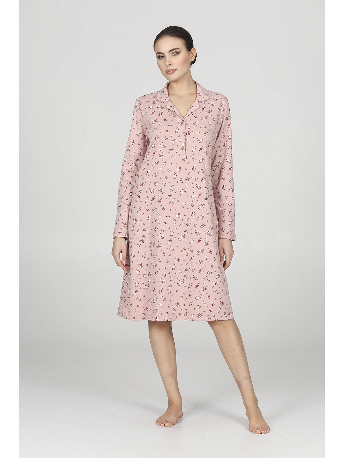 Comfortable And Warm Flower Pattern Nightgown - PINK - Image 2