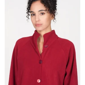 Buttoned Robe In Warm Fleece - BORDEAUX