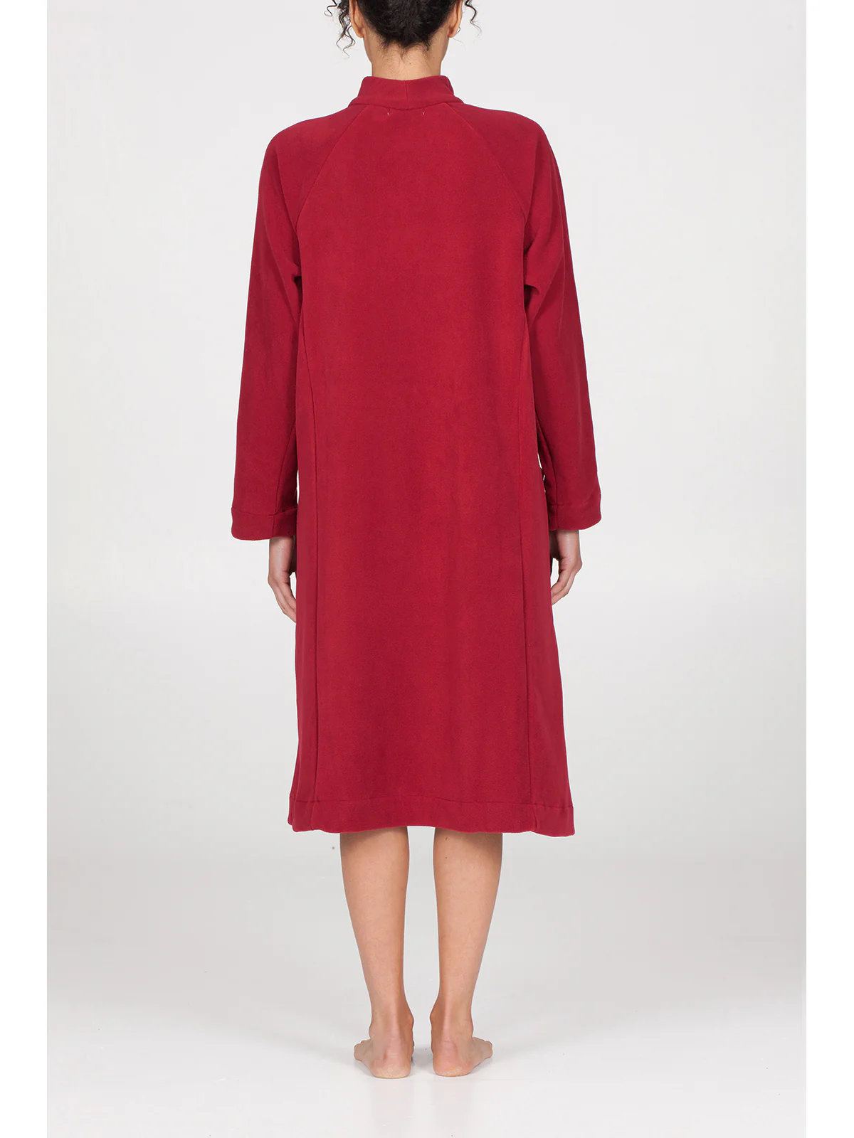 Buttoned Robe In Warm Fleece - BORDEAUX - Image 4