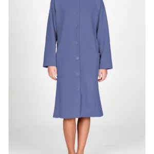 Buttoned Robe In Warm Fleece -  INK
