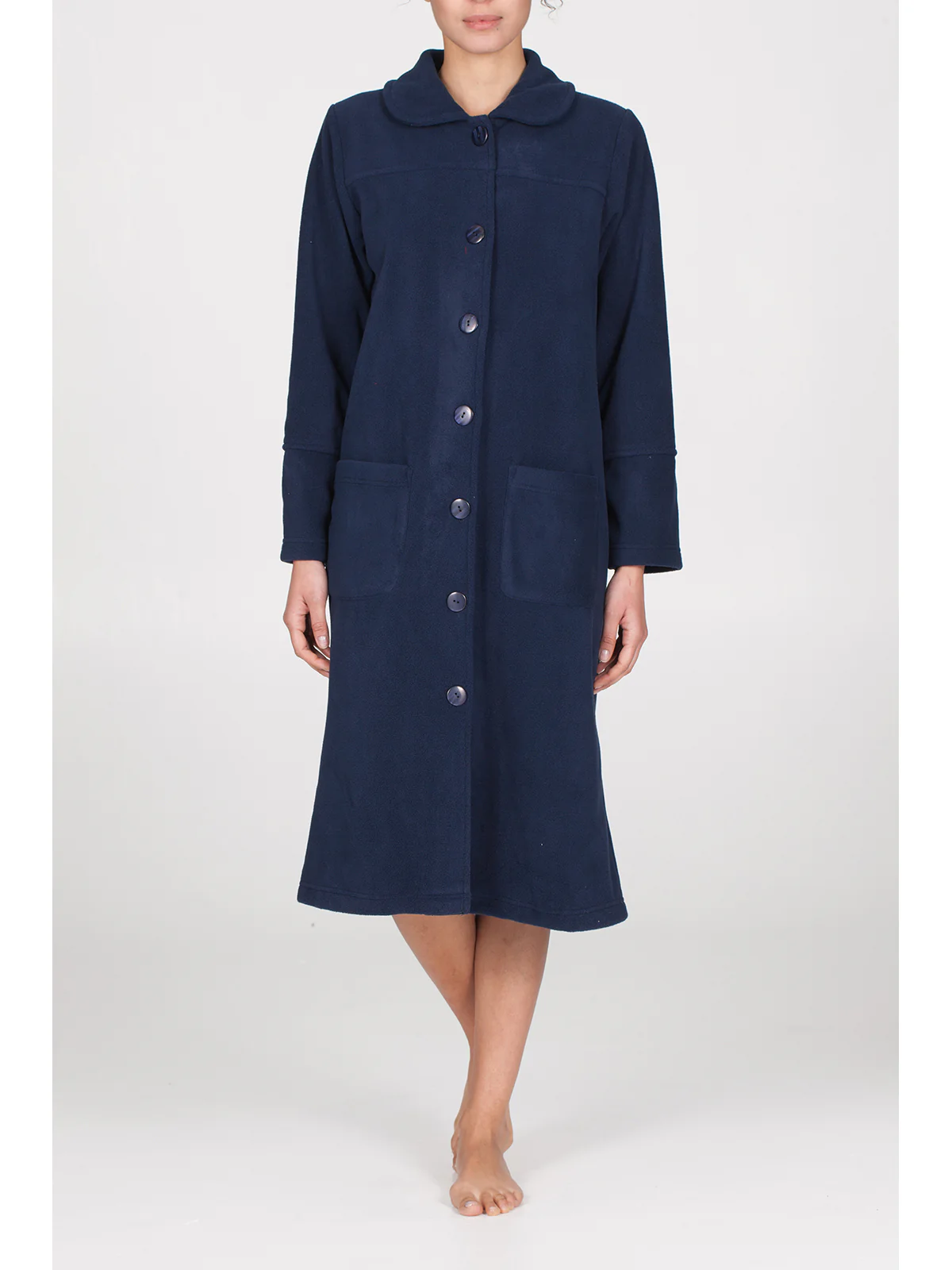 Buttoned Robe In Warm Fleece - BLUE - Image 5