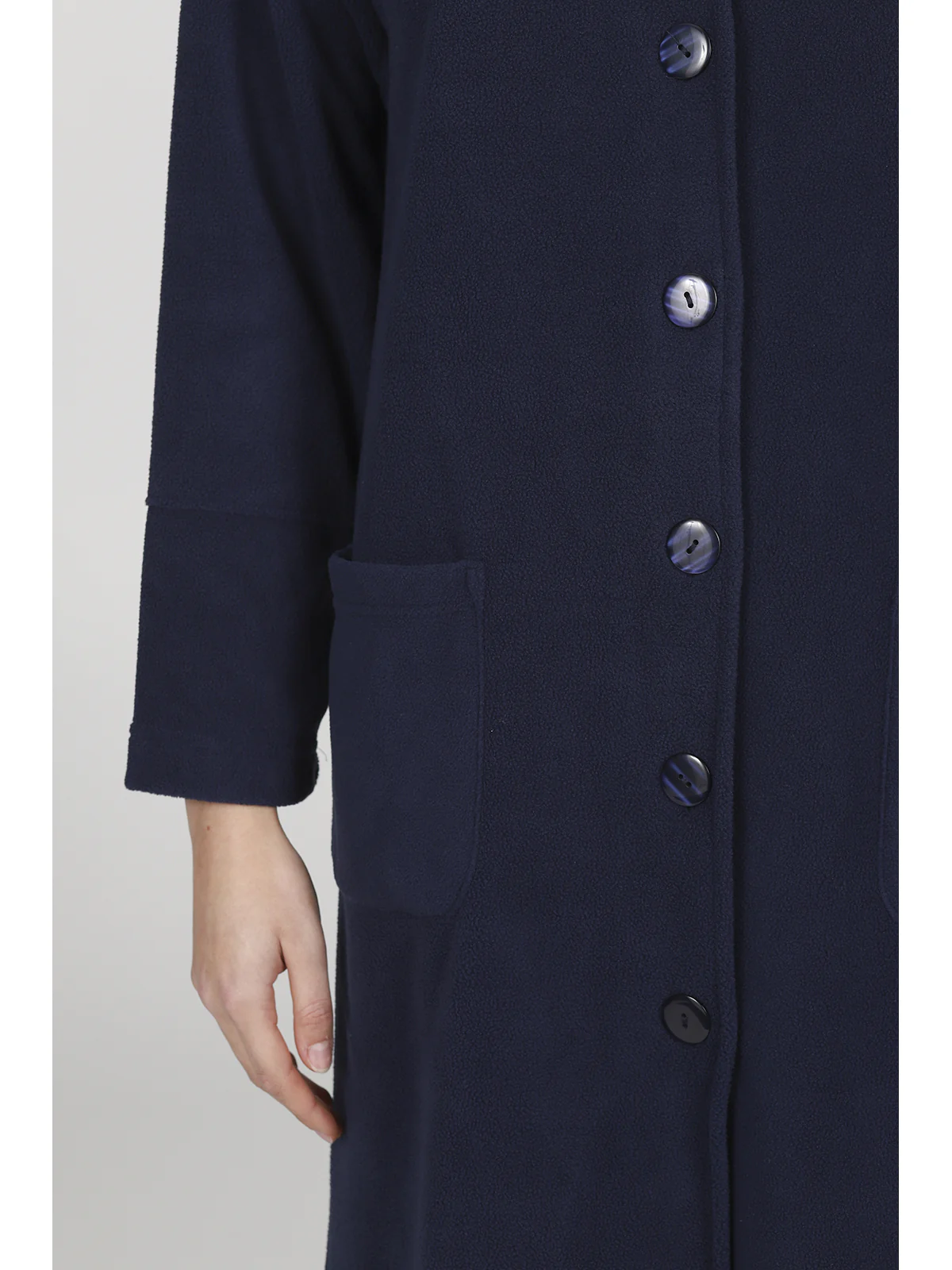 Buttoned Robe In Warm Fleece - BLUE - Image 3