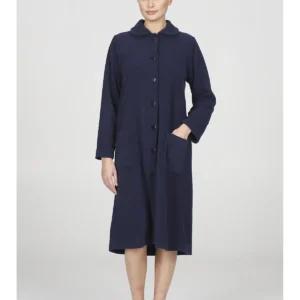 Buttoned Robe In Warm Fleece - BLUE
