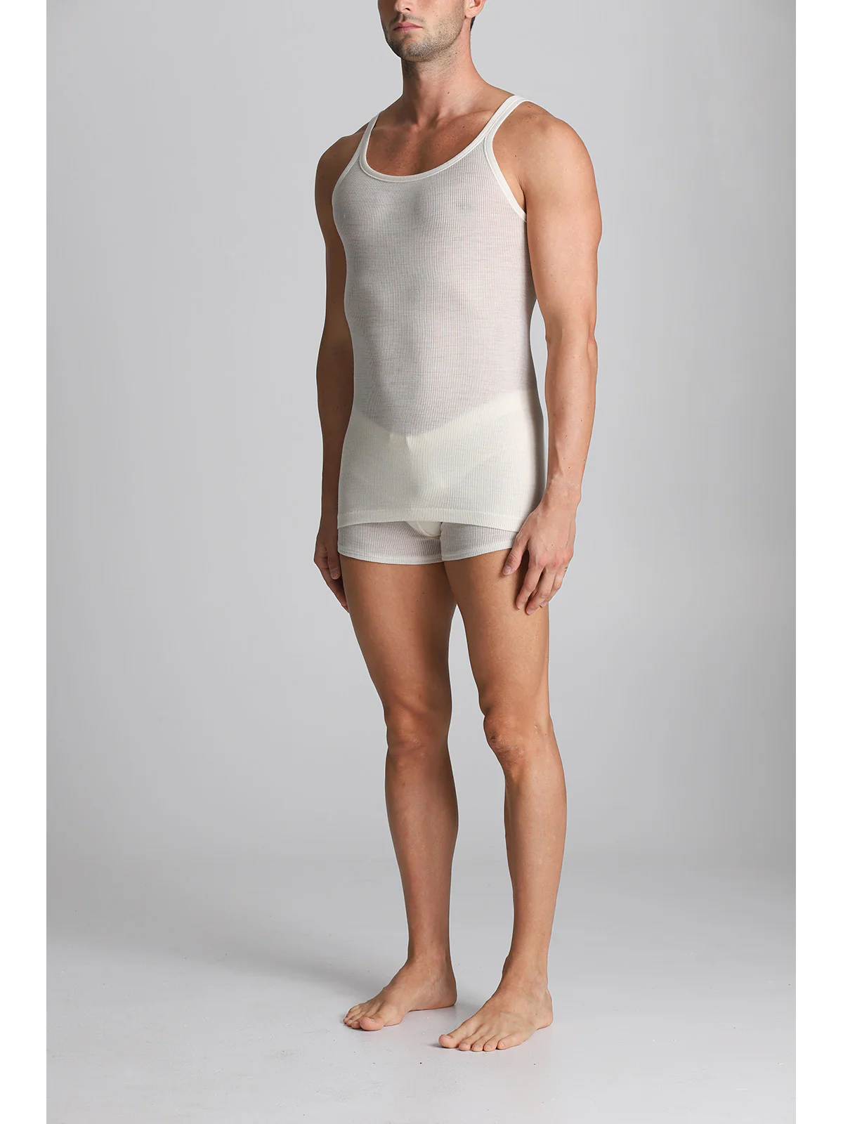 Pure Wool Tank Top With Narrow Straps - White Lan - Image 2