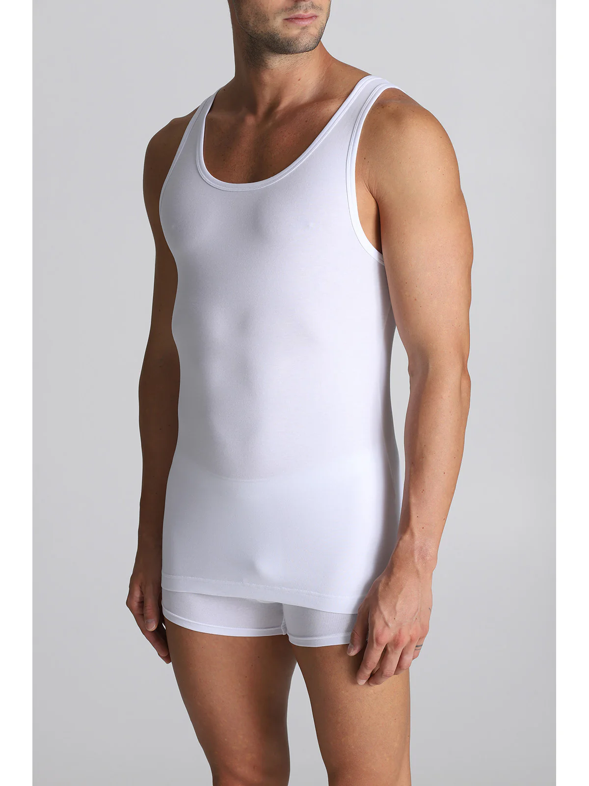 Stretch Cotton Racerback Tank Top - White - Image 2