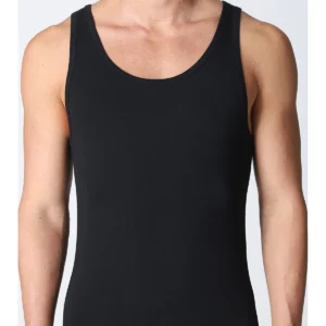 Stretch Cotton Racerback Tank Top- Black