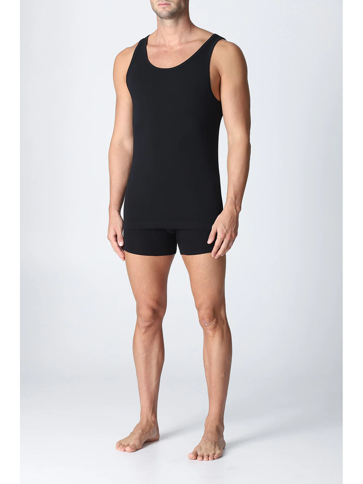 Stretch Cotton Racerback Tank Top- Black - Image 2