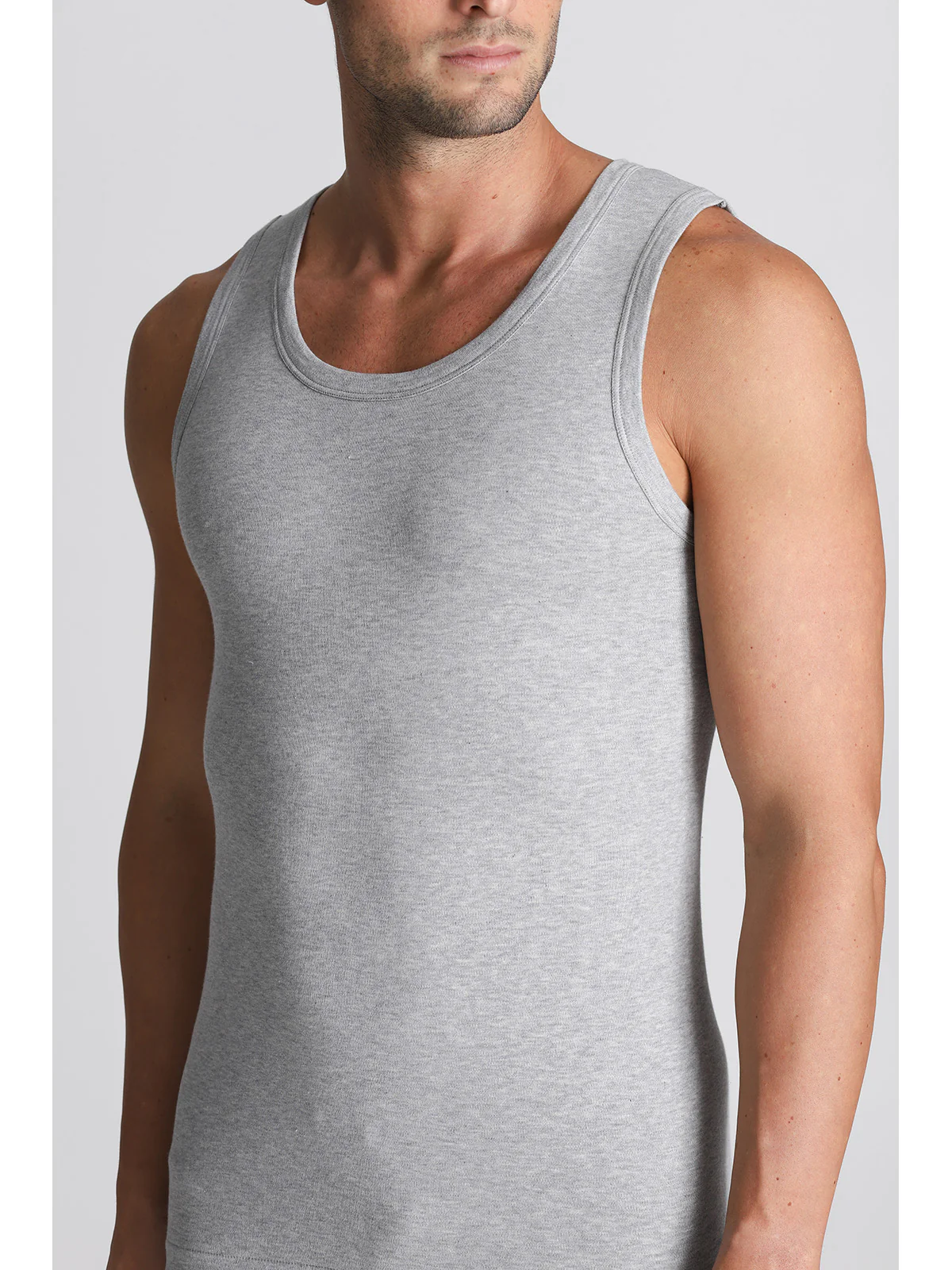 Pure Cotton Fleece Racerback Tank Top - Grey Mel - Image 2