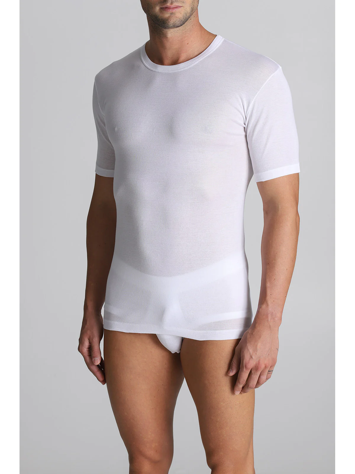 Certified Filoscozia Cotton T-shirt - Mock Neck White - Image 2