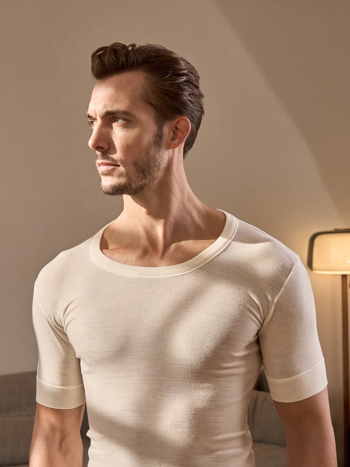 Wool Blend Short-sleeved T-shirt - White Lan - Image 5