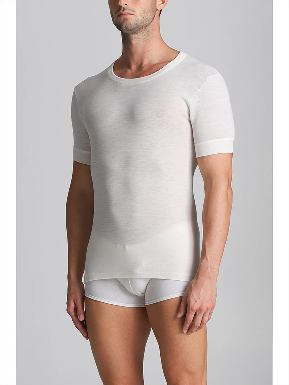 Wool Blend Short-sleeved T-shirt - White Lan - Image 2